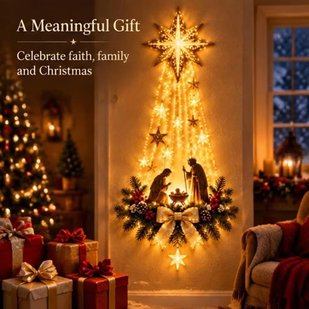 Lighting Christmas Decor - Bethlehem Stern des Glaubens Beleuchtete Krippen-Wanddekoration