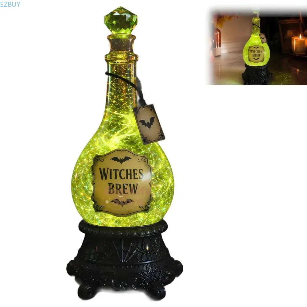 Up Lighting Decor - Leuchtende Hexenbrühe-Flasche mit Glitzerkugel, grüne Halloween-Apothekerei-Dekoration